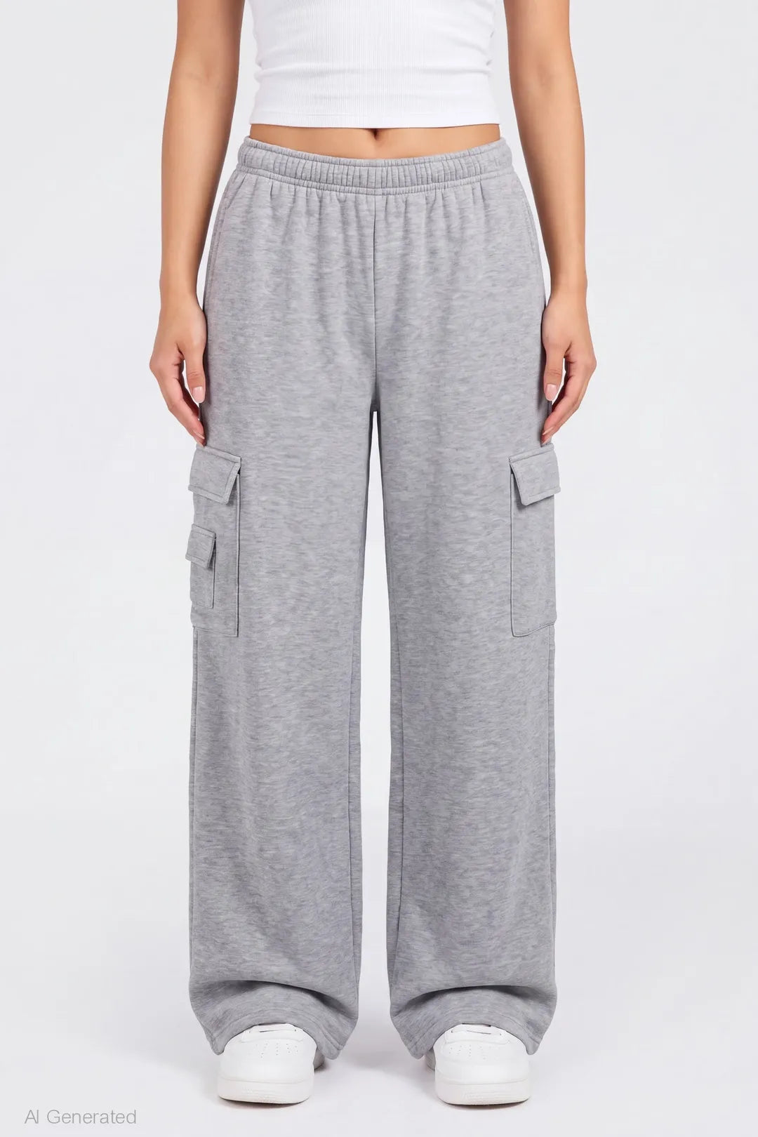 Alt View 3. Fleece Ultra Wide Leg Cargo Sweatpant - Heather Grey
