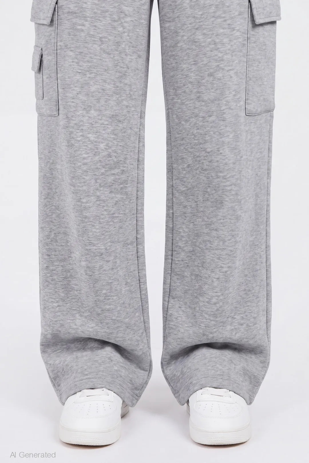 Alt View 4. Fleece Ultra Wide Leg Cargo Sweatpant - Heather Grey
