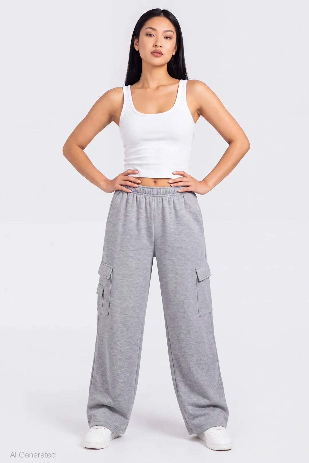 Fleece Ultra Wide Leg Cargo Sweatpant - Heather Grey