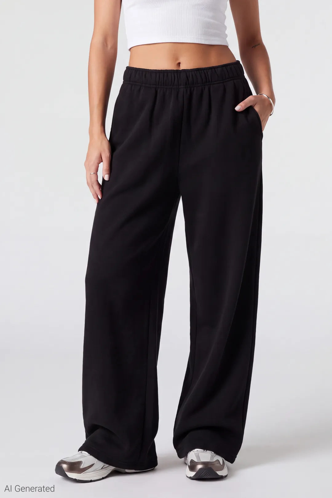 Alt View 3. Fleece Ultra Wide Leg Sweatpant - Black