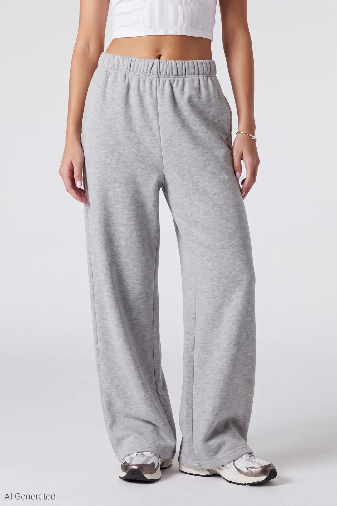 Alt View 3. Fleece Ultra Wide Leg Sweatpant - Heather Grey