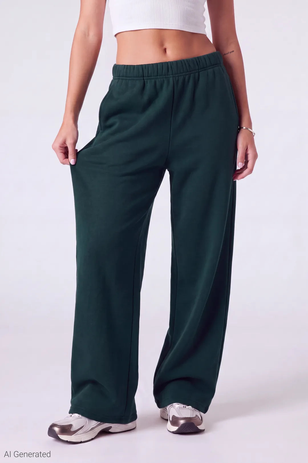 Alt View 3. Fleece Ultra Wide Leg Sweatpant - Green