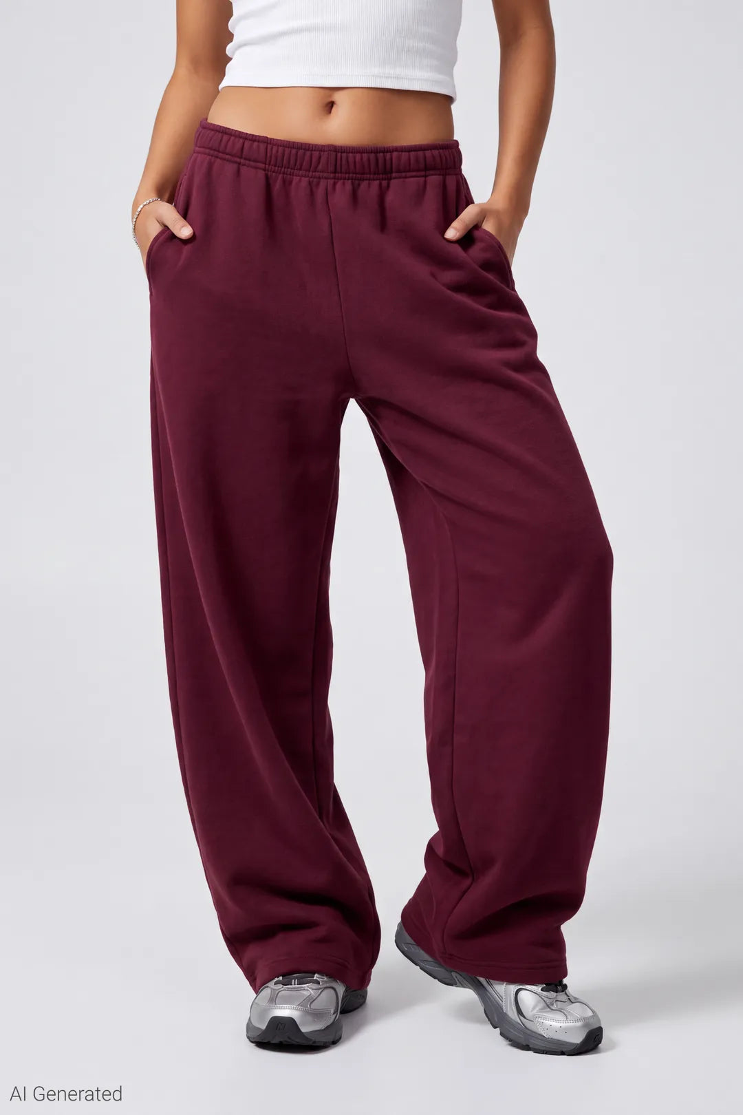 Alt View 3. Fleece Ultra Wide Leg Sweatpant - Burgundy