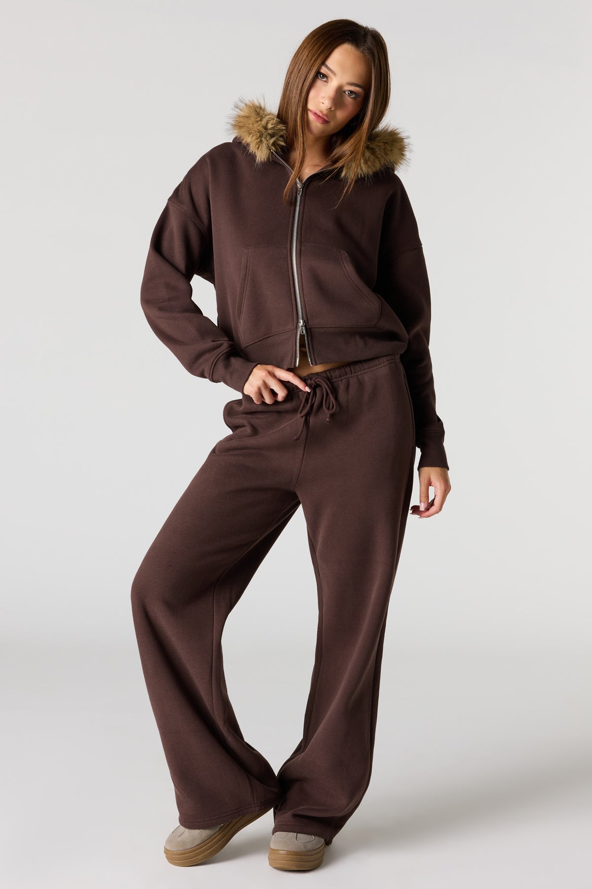 Luxe Fleece Wide Leg Sweatpant - Brown