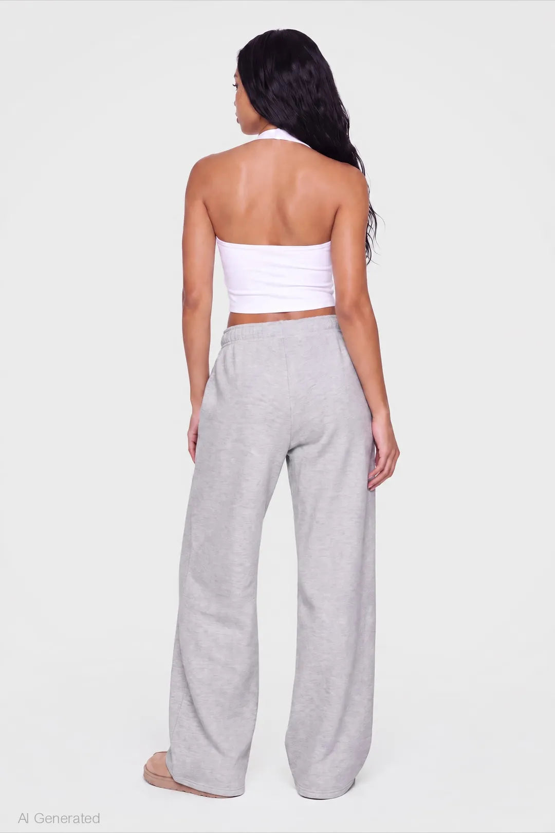 Alt View 2. Fleece Ultra Wide Leg Sweatpant - Heather Grey