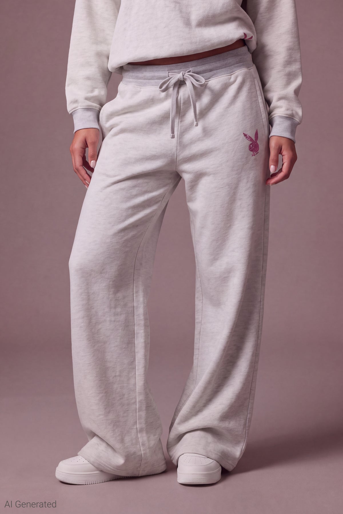 Alt View 3. Playboy Fleece Flare Sweatpant - Light Grey