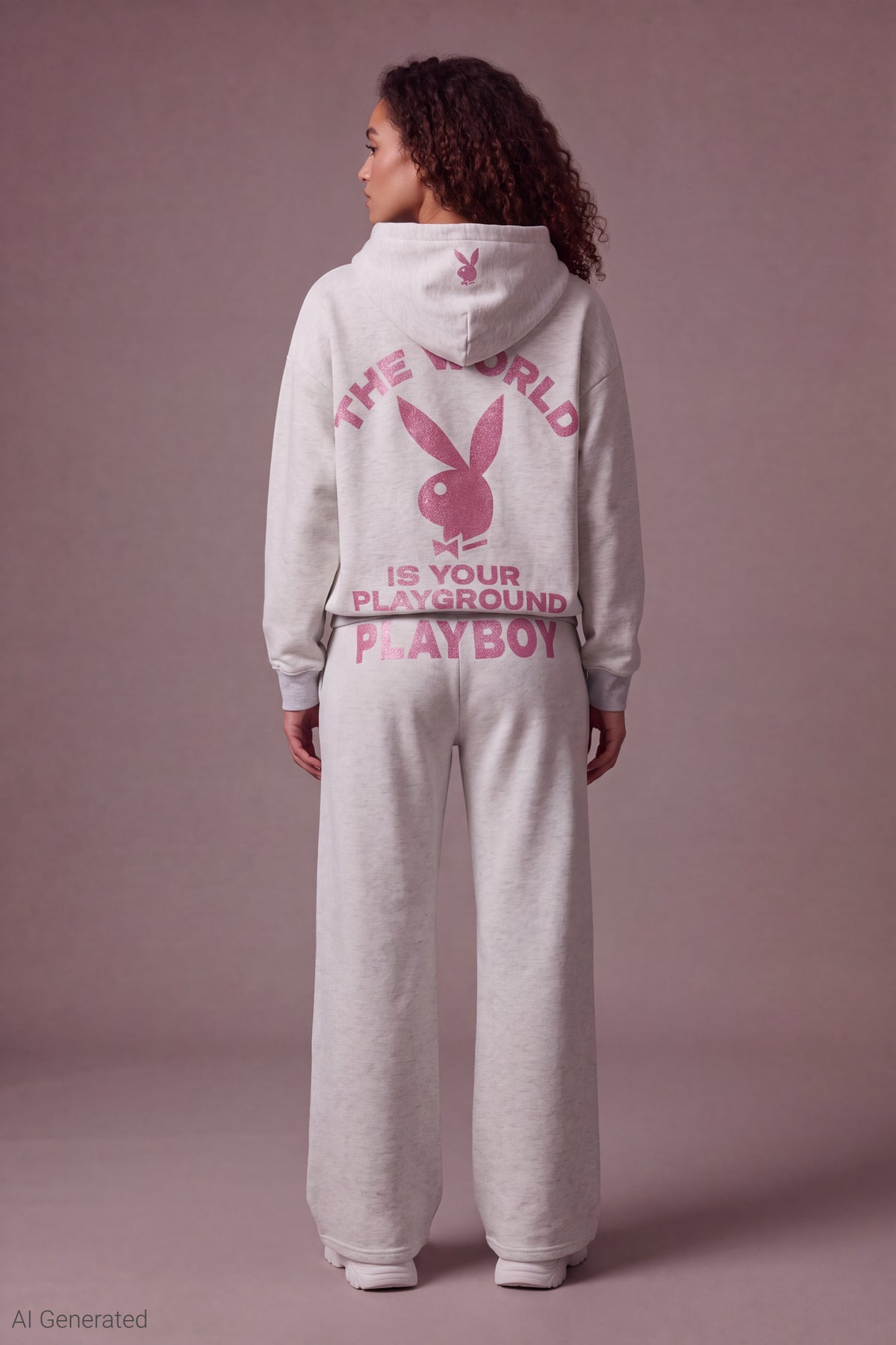 Alt View 2. Playboy Fleece Flare Sweatpant - Light Grey