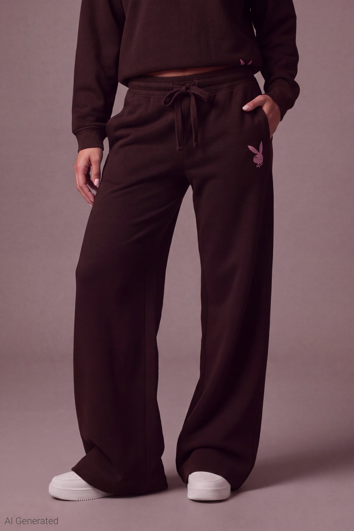 Alt View 3. Playboy Fleece Flare Sweatpant - Brown