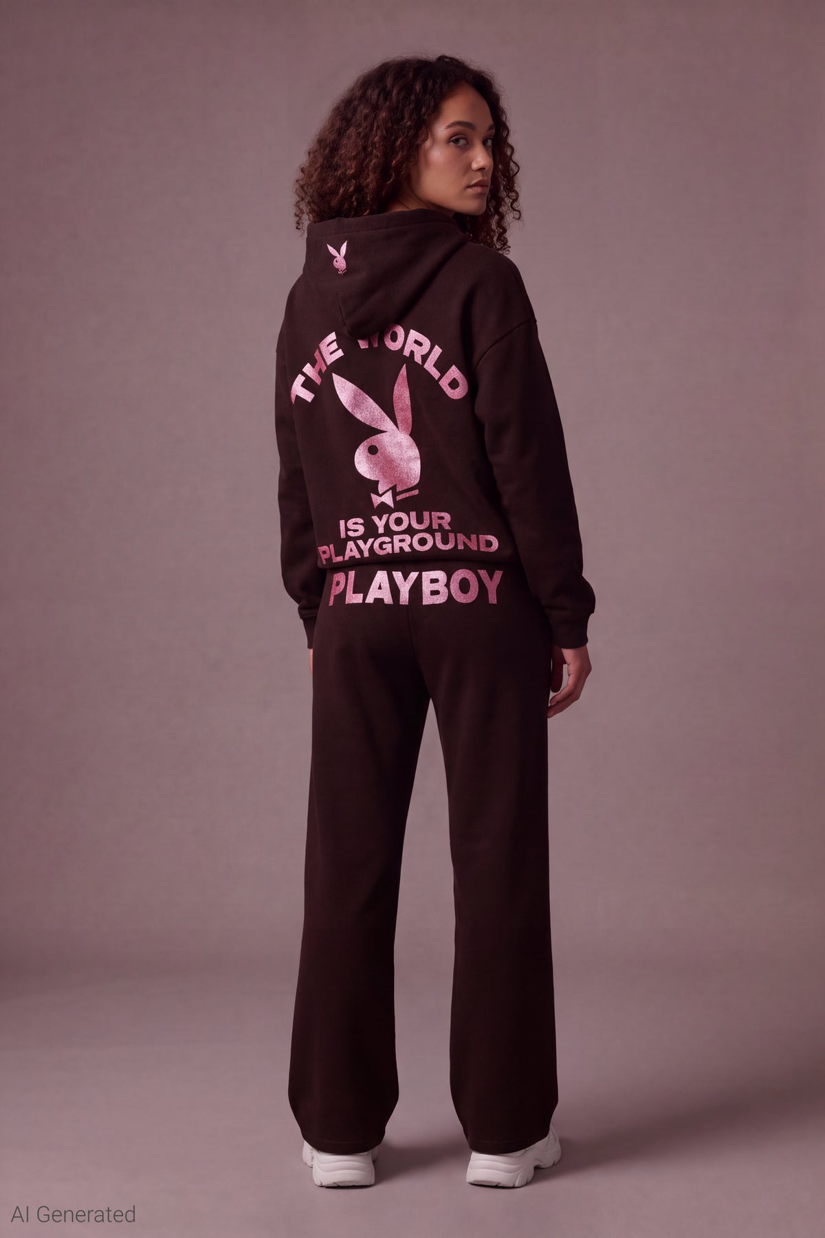 Alt View 2. Playboy Fleece Flare Sweatpant - Brown