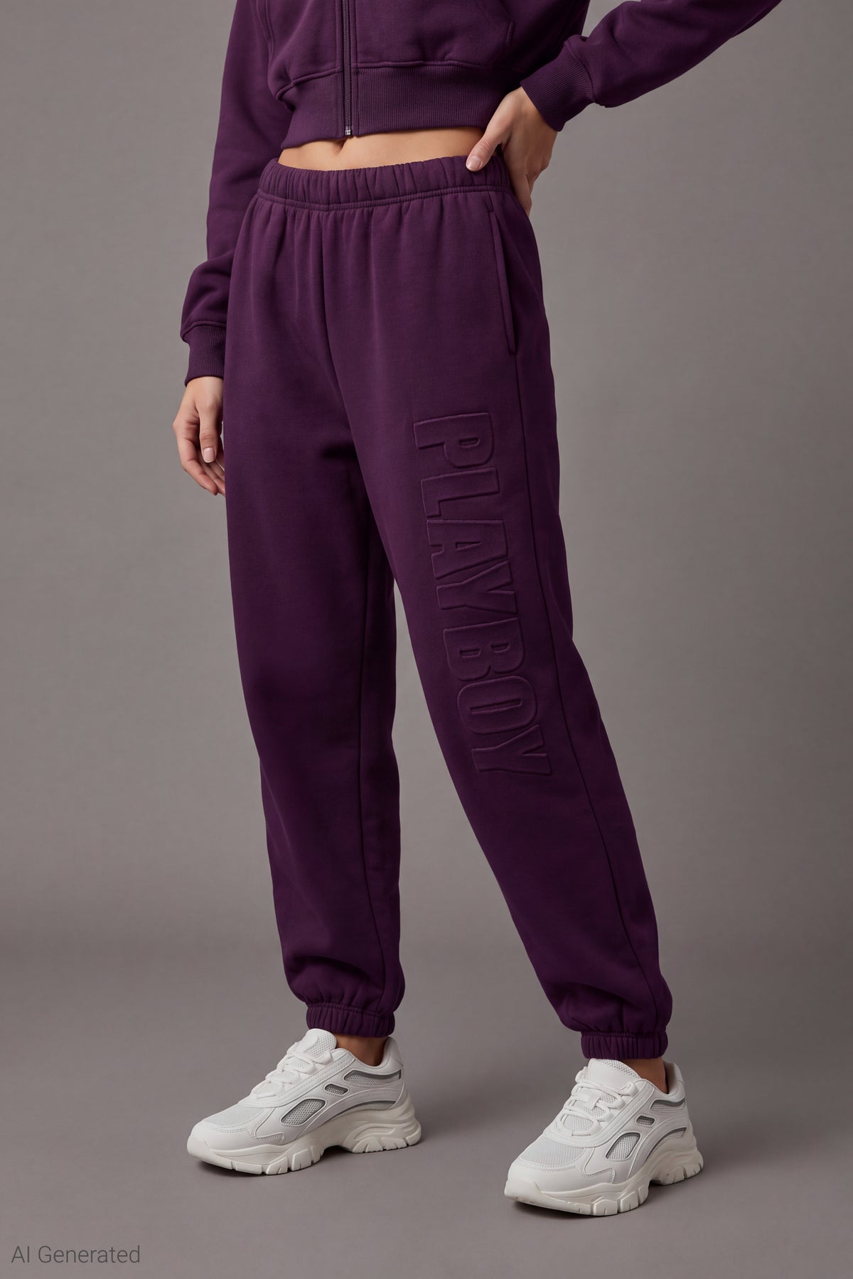 Alt View 3. Playboy Embossed Boyfriend Fleece Jogger - Purple