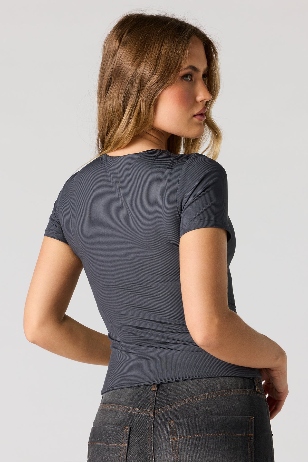 Alt View 2. Contour Ribbed T-Shirt - Dark Grey