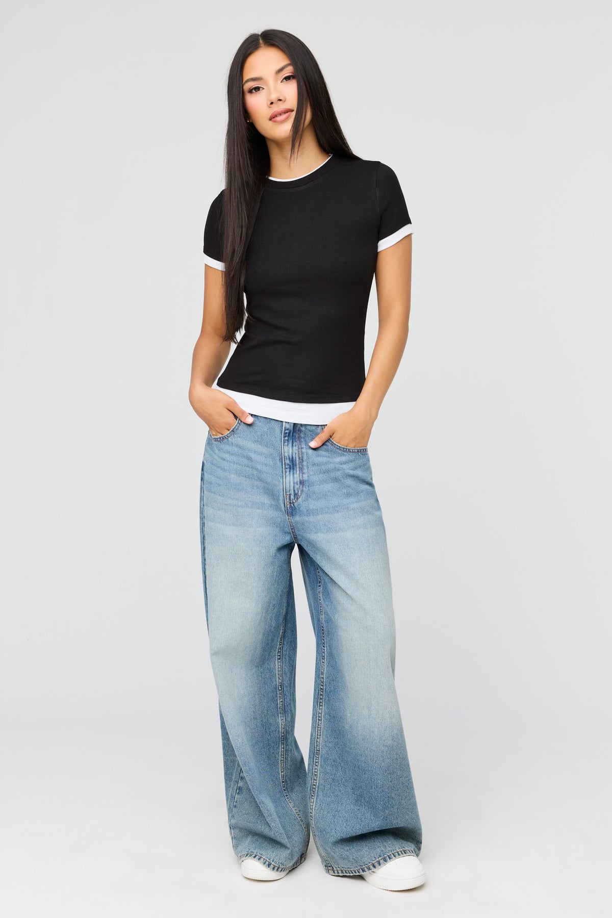 Alt View 3. Layered Ribbed T-Shirt - Black