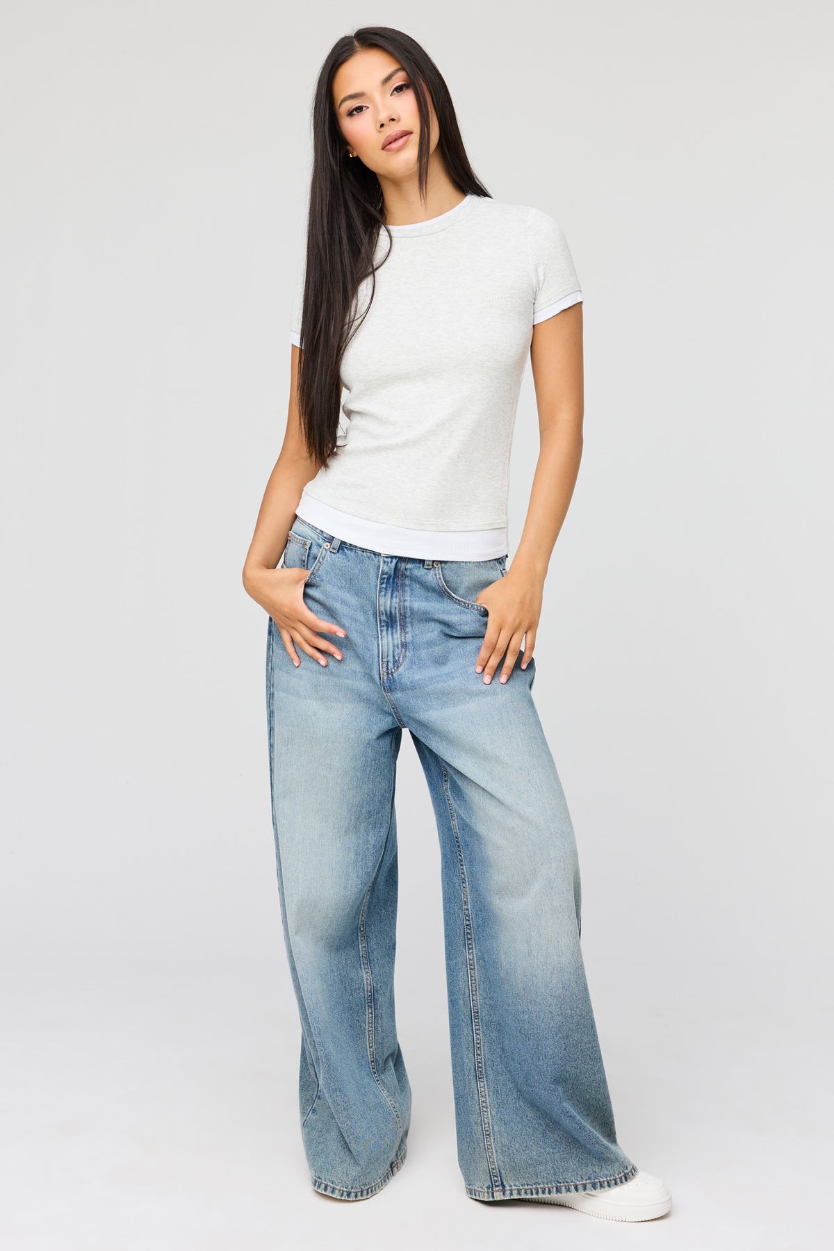 Alt View 3. Layered Ribbed T-Shirt - Heather Grey