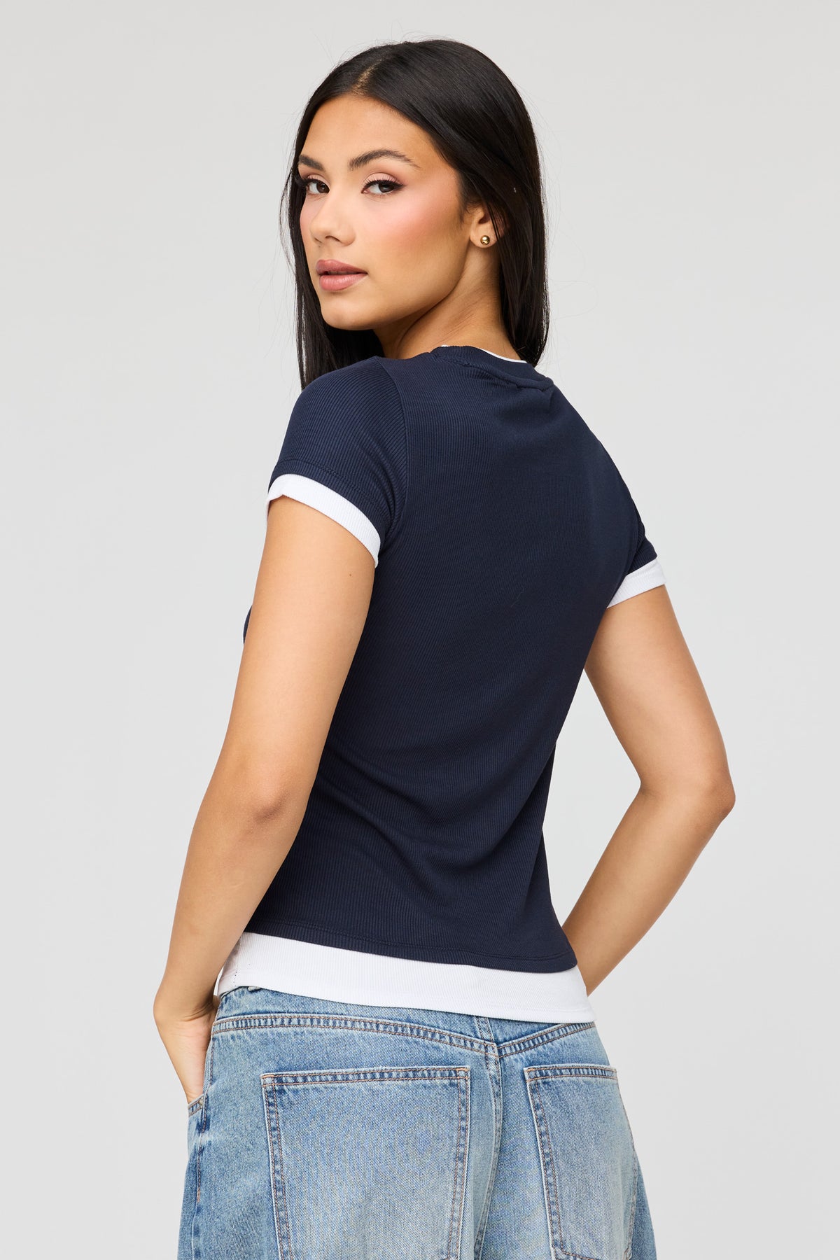 Alt View 2. Layered Ribbed T-Shirt - Navy