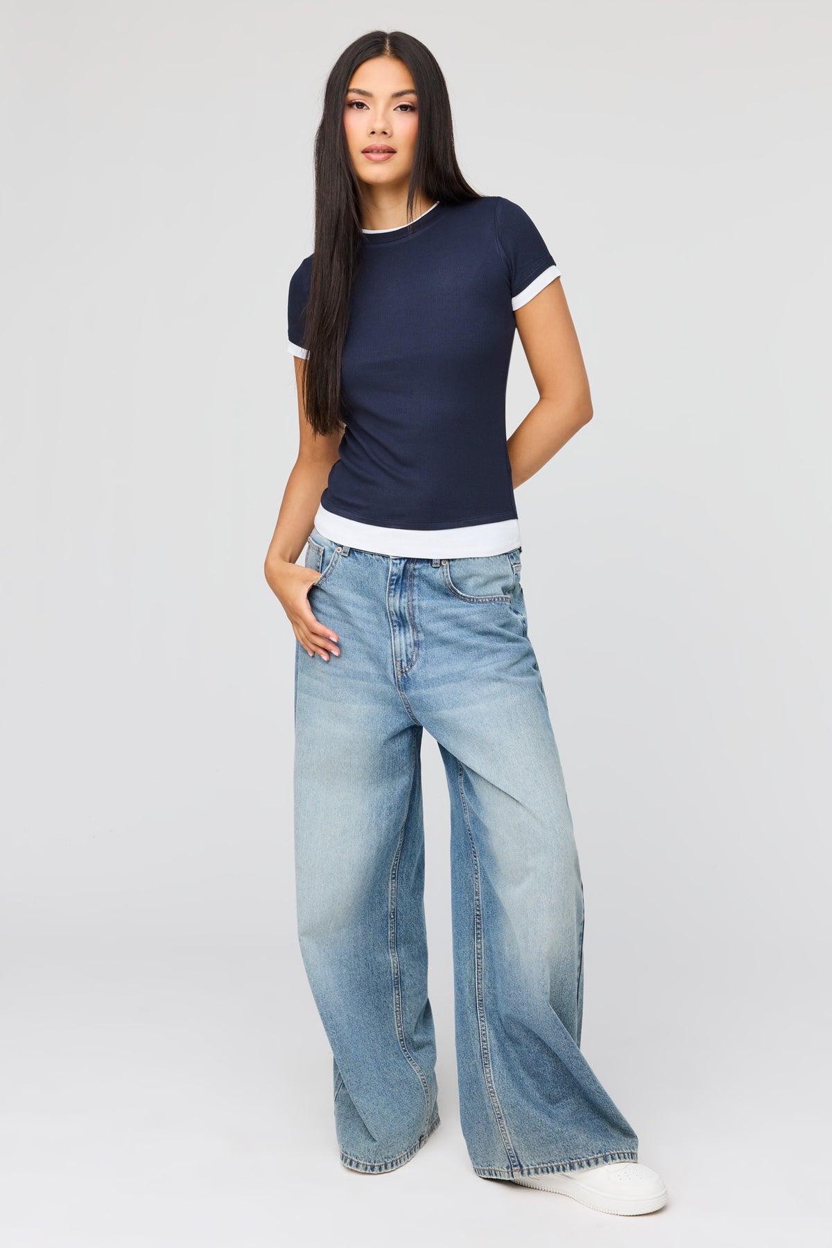 Alt View 3. Layered Ribbed T-Shirt - Navy