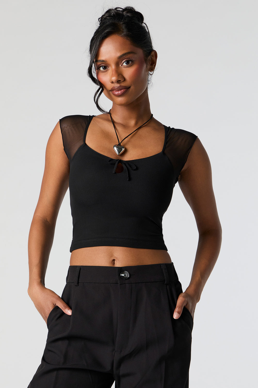 Mesh Sleeve Cut-Out Crop Top Mesh Sleeve Cut-Out Crop Top 4