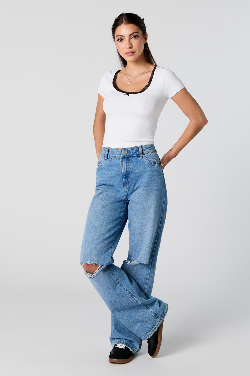 Ribbed Lace Trim Cropped T-Shirt Ribbed Lace Trim Cropped T-Shirt 6