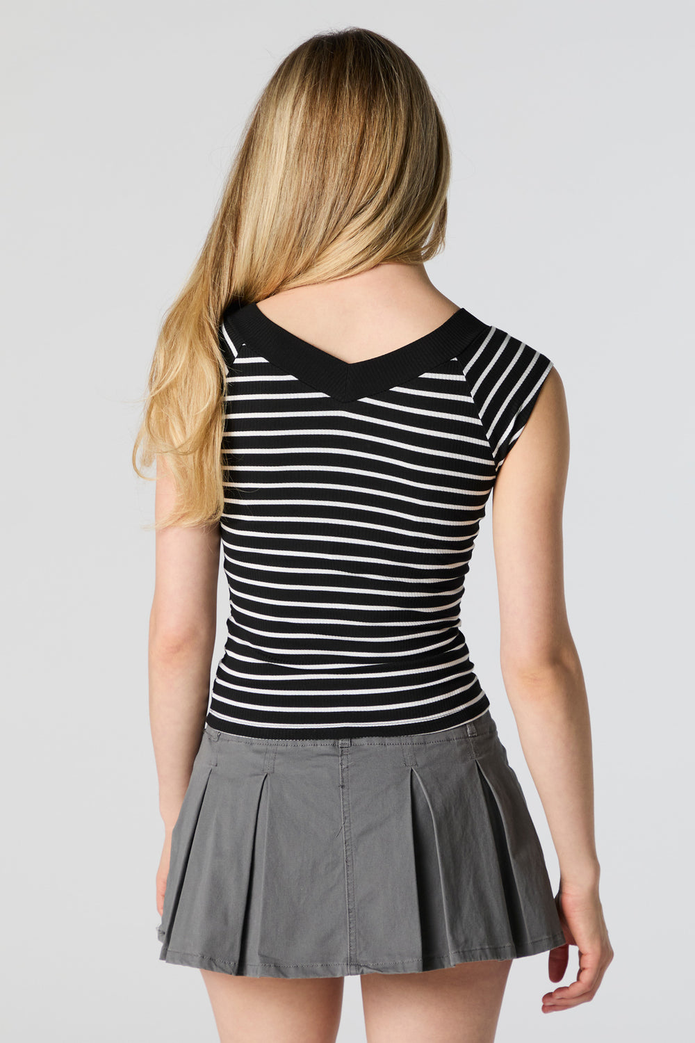 Striped Ribbed V-Neck Skimmer Top Striped Ribbed V-Neck Skimmer Top 8