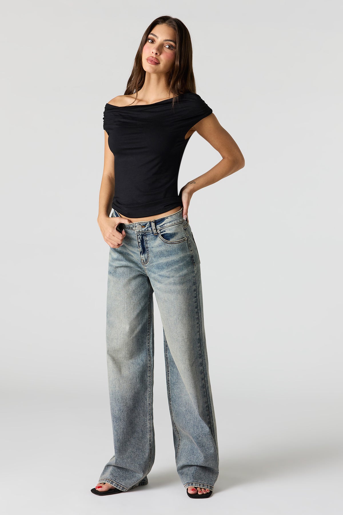 Alt View 3. Off Shoulder Ruched Top - Black