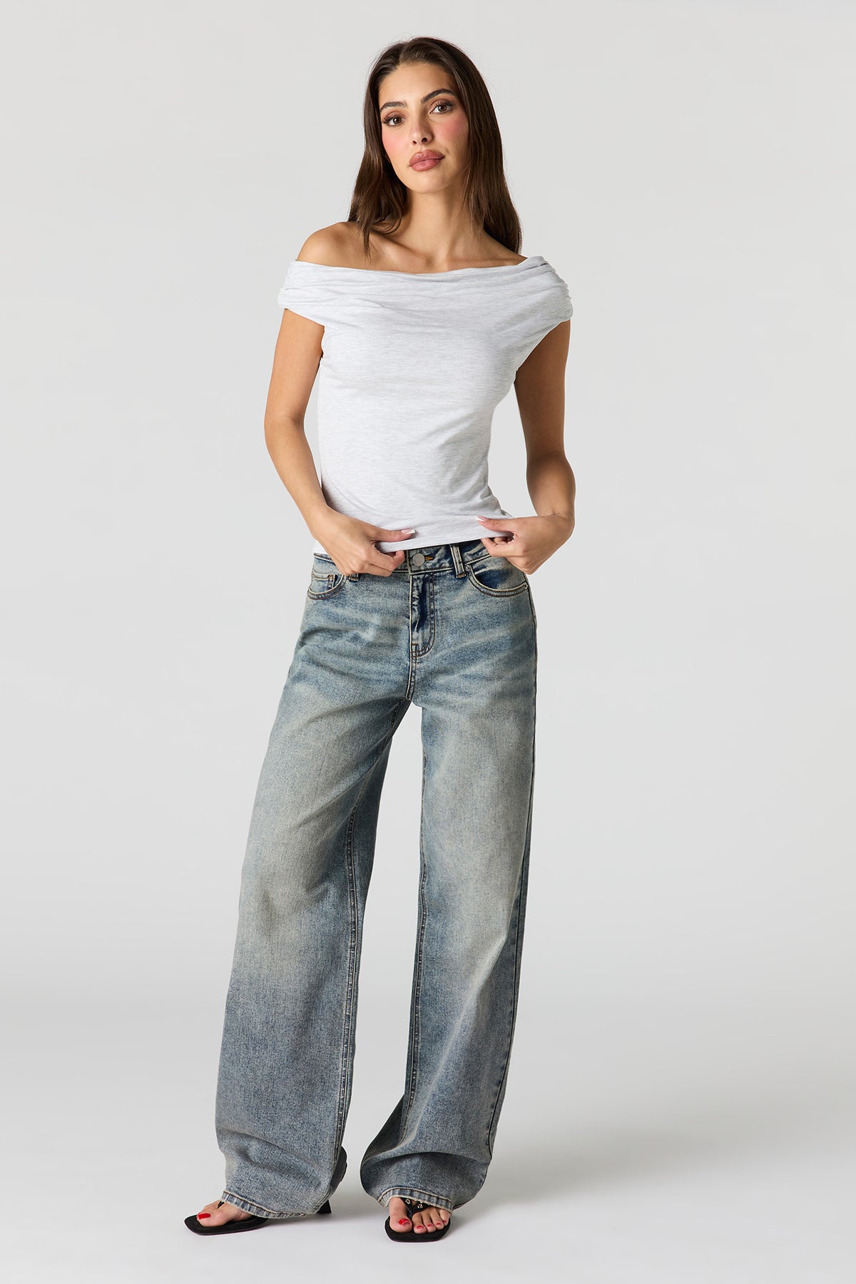 Alt View 3. Off Shoulder Ruched Top - Light Grey