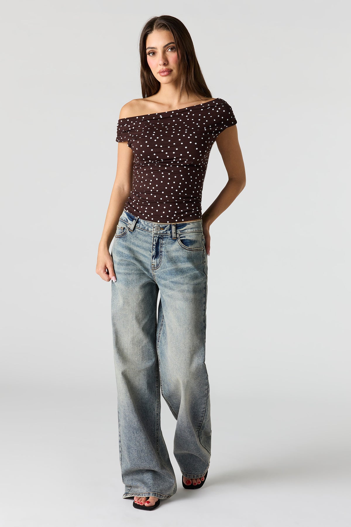 Alt View 3. Off Shoulder Ruched Top - Dark Brown