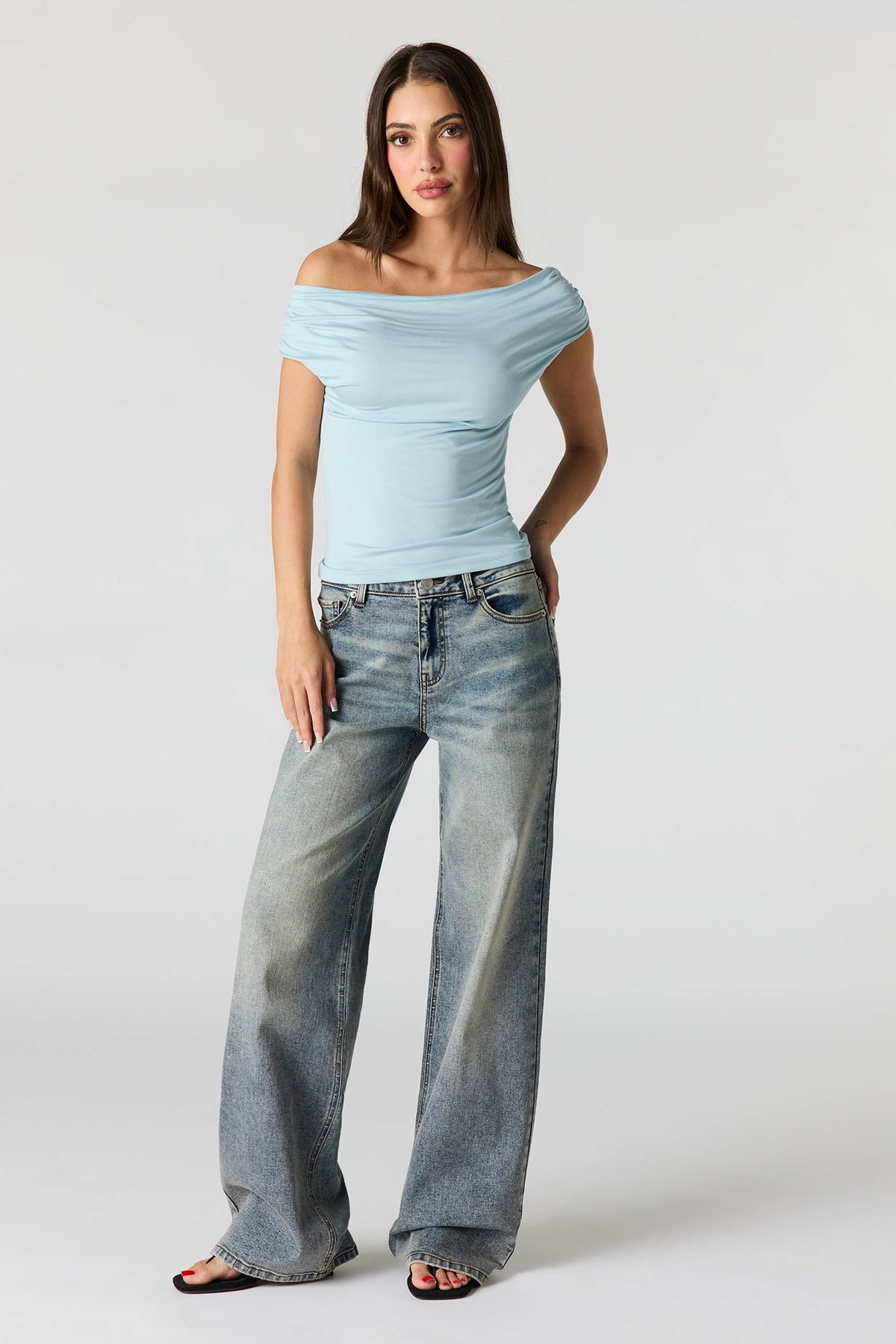 Alt View 3. Off Shoulder Ruched Top - Light Blue