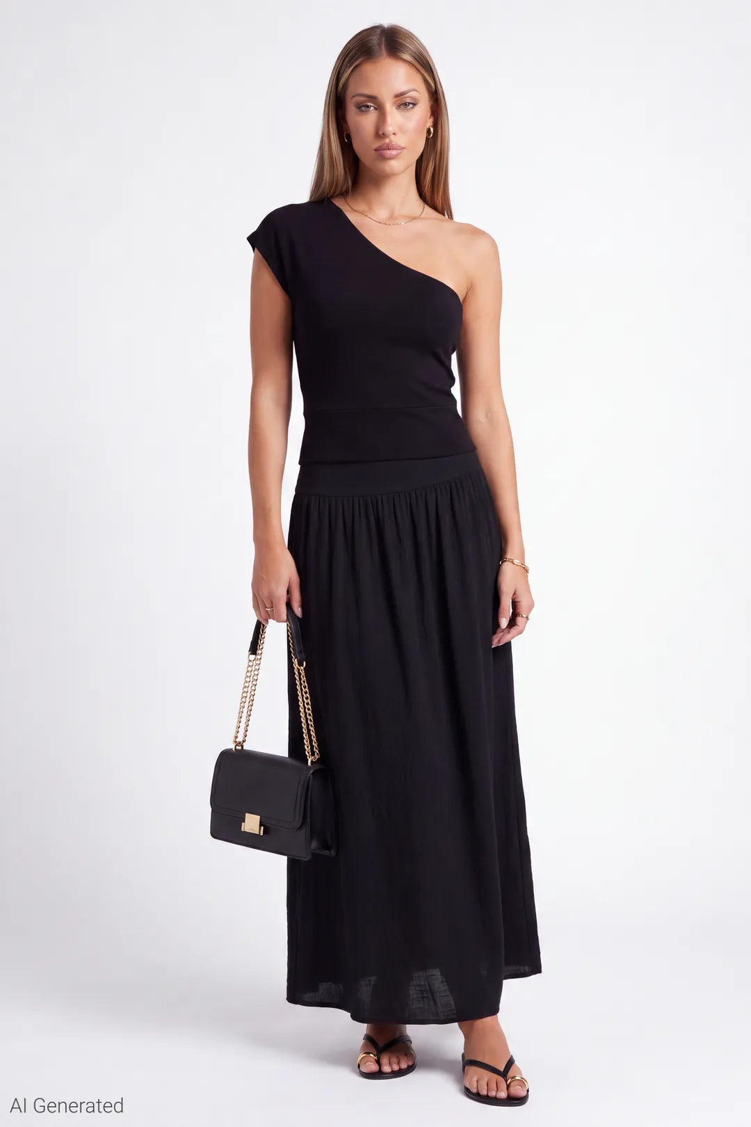 Alt View 2. One Shoulder Top - Black