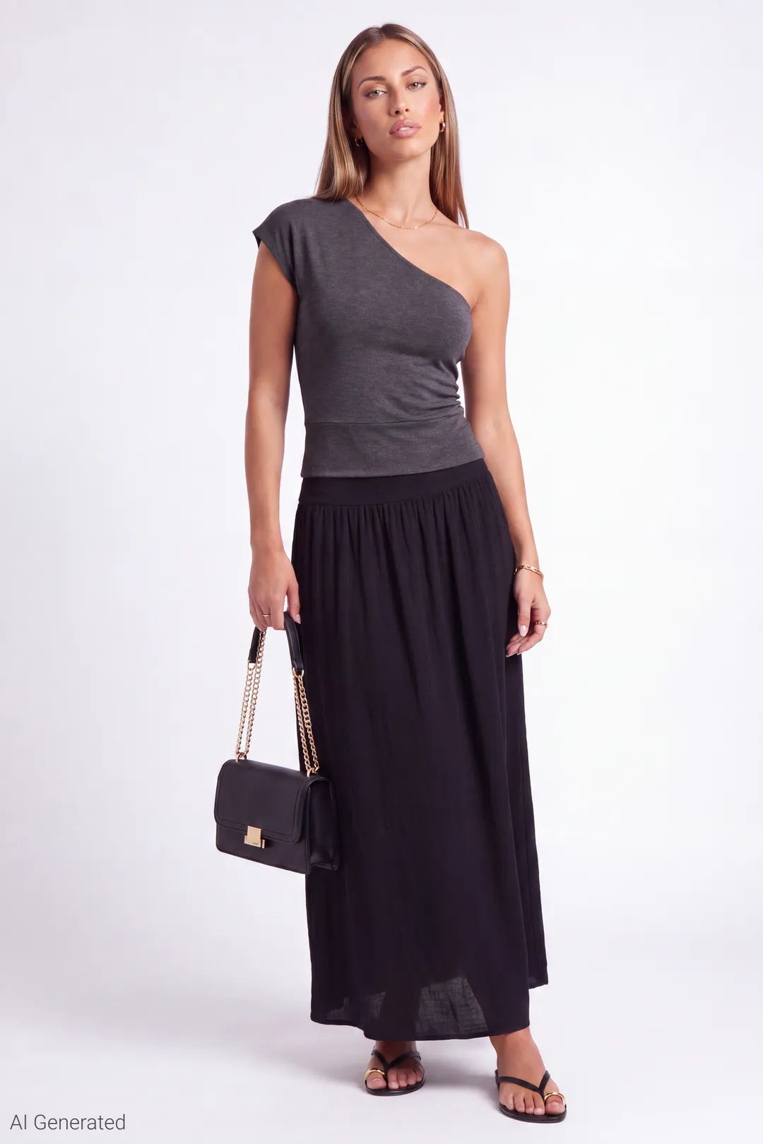 Alt View 2. One Shoulder Top - Dark Grey
