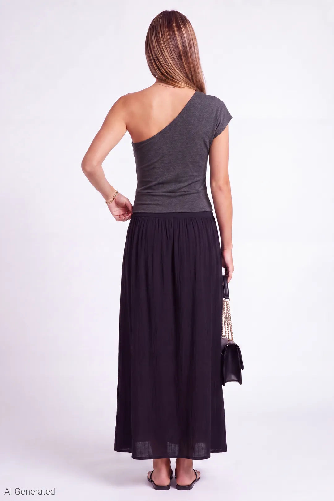 Alt View 3. One Shoulder Top - Dark Grey