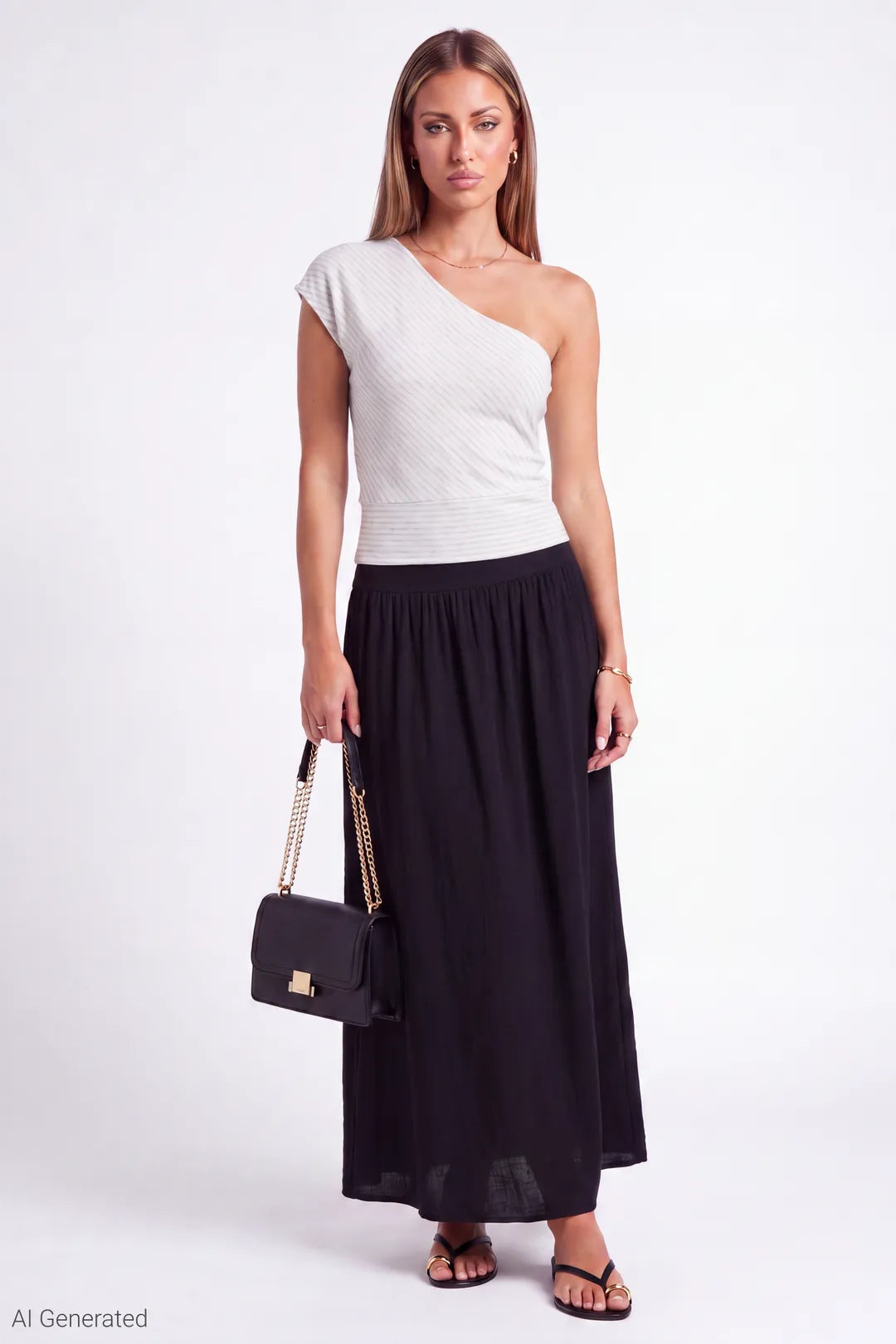 Alt View 2. One Shoulder Top - Light Grey