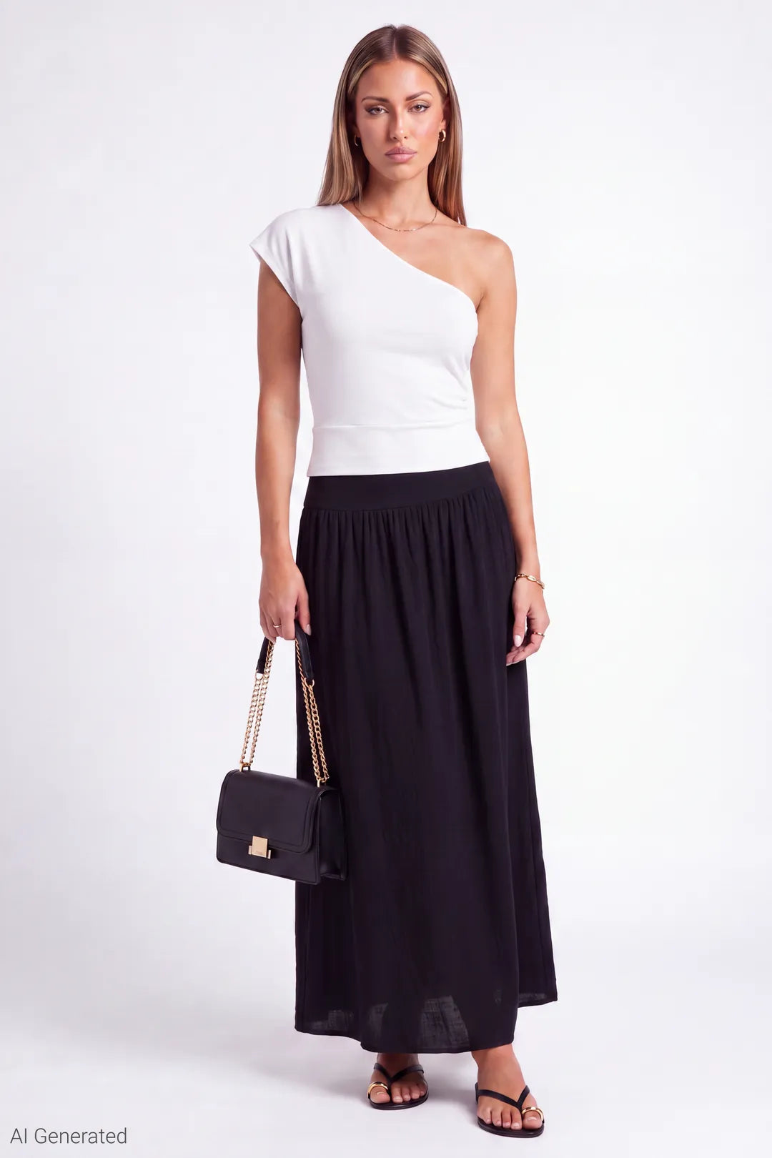 Alt View 2. One Shoulder Top - White