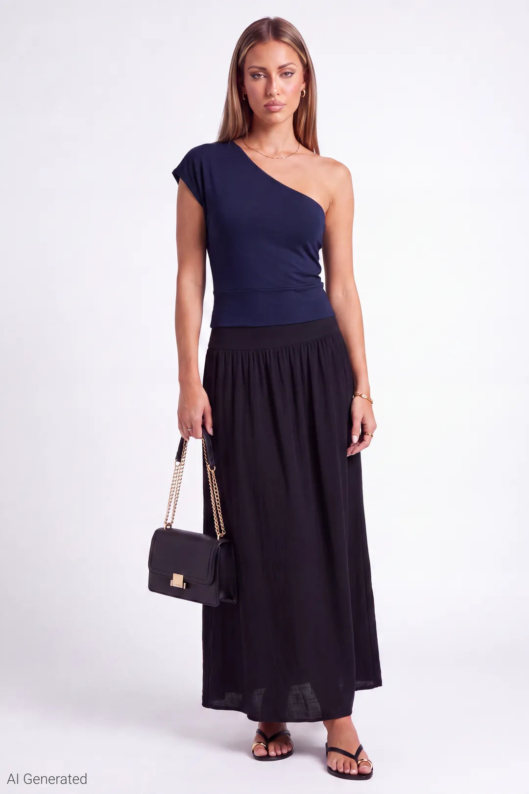 Alt View 2. One Shoulder Top - Navy
