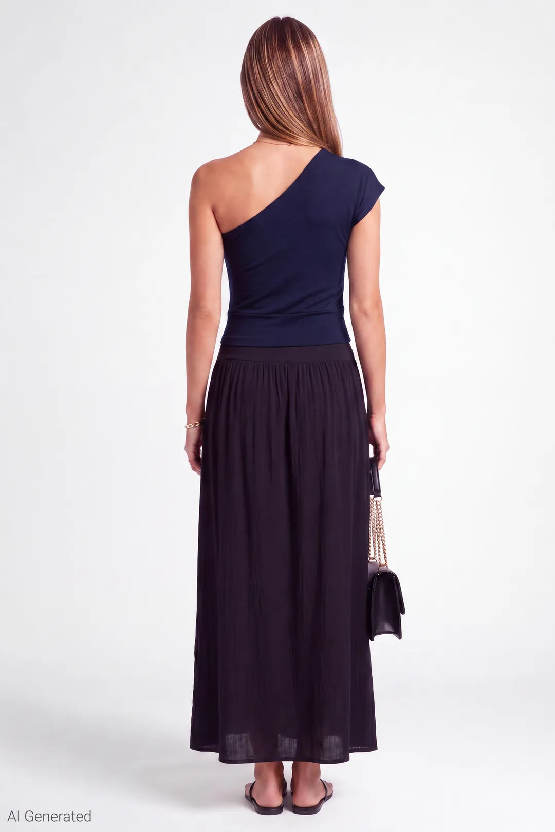 Alt View 3. One Shoulder Top - Navy