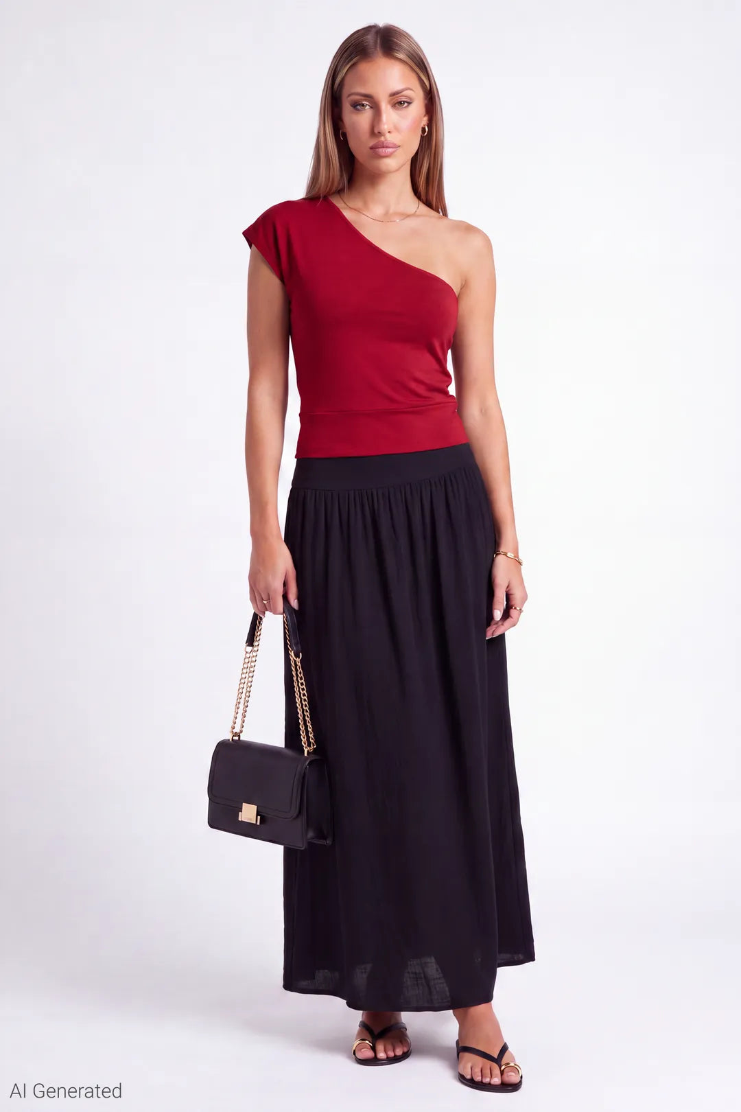 Alt View 2. One Shoulder Top - Red