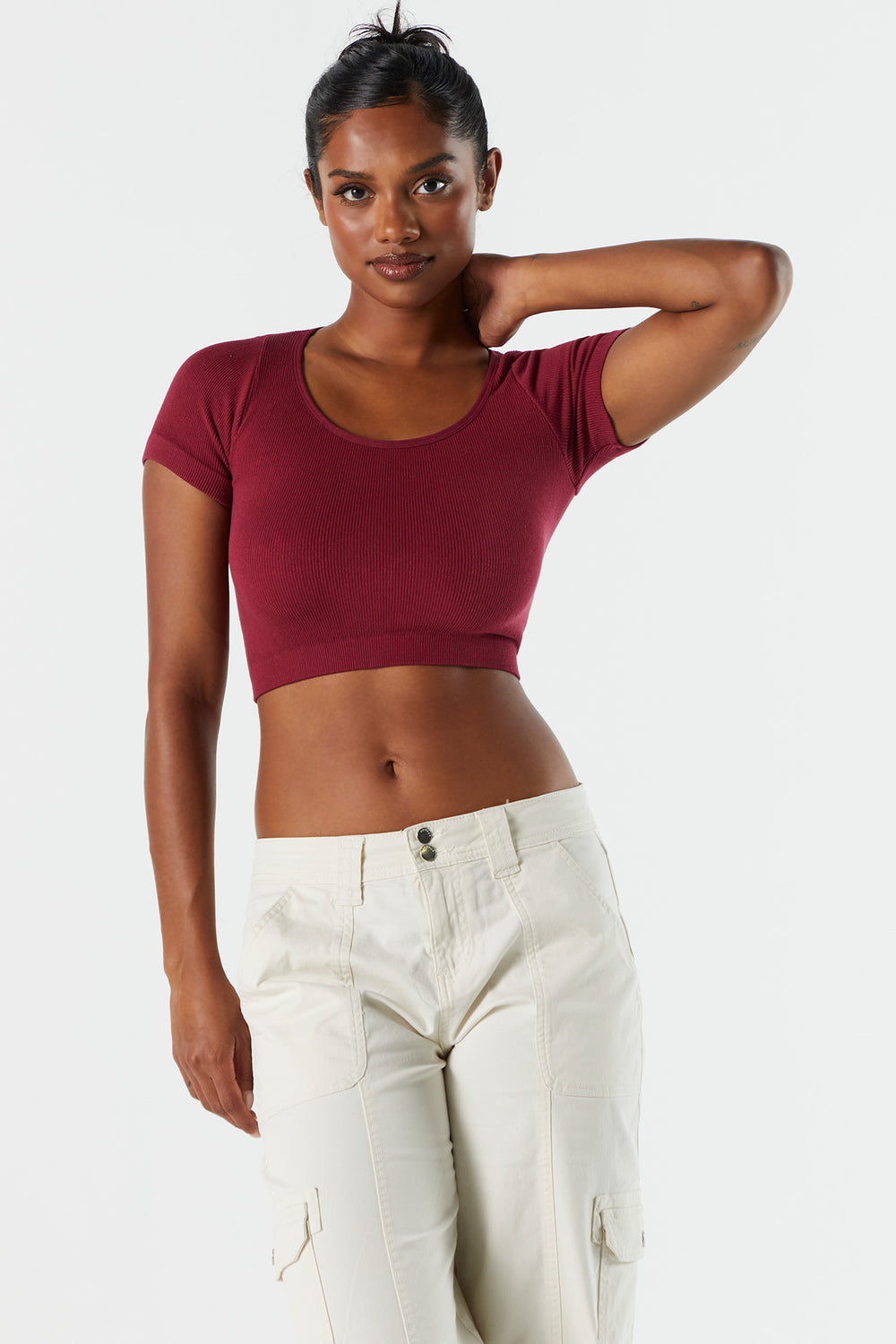 Seamless Ribbed Round Neck Cropped T-Shirt Seamless Ribbed Round Neck Cropped T-Shirt 16