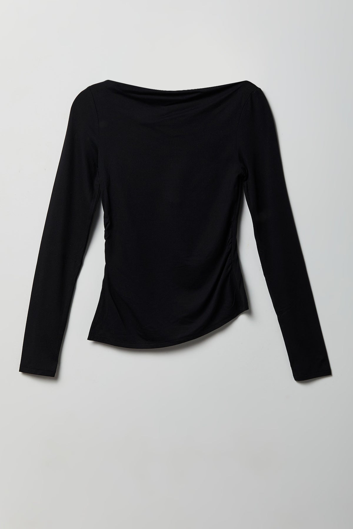 Luxe Heavy Contour Asymmetrical Long Sleeve Top - Black
