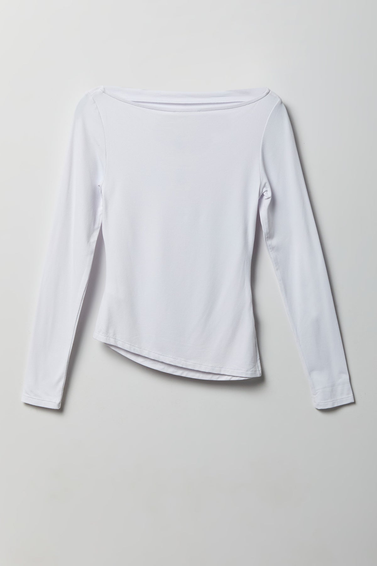 Luxe Heavy Contour Asymmetrical Long Sleeve Top - White