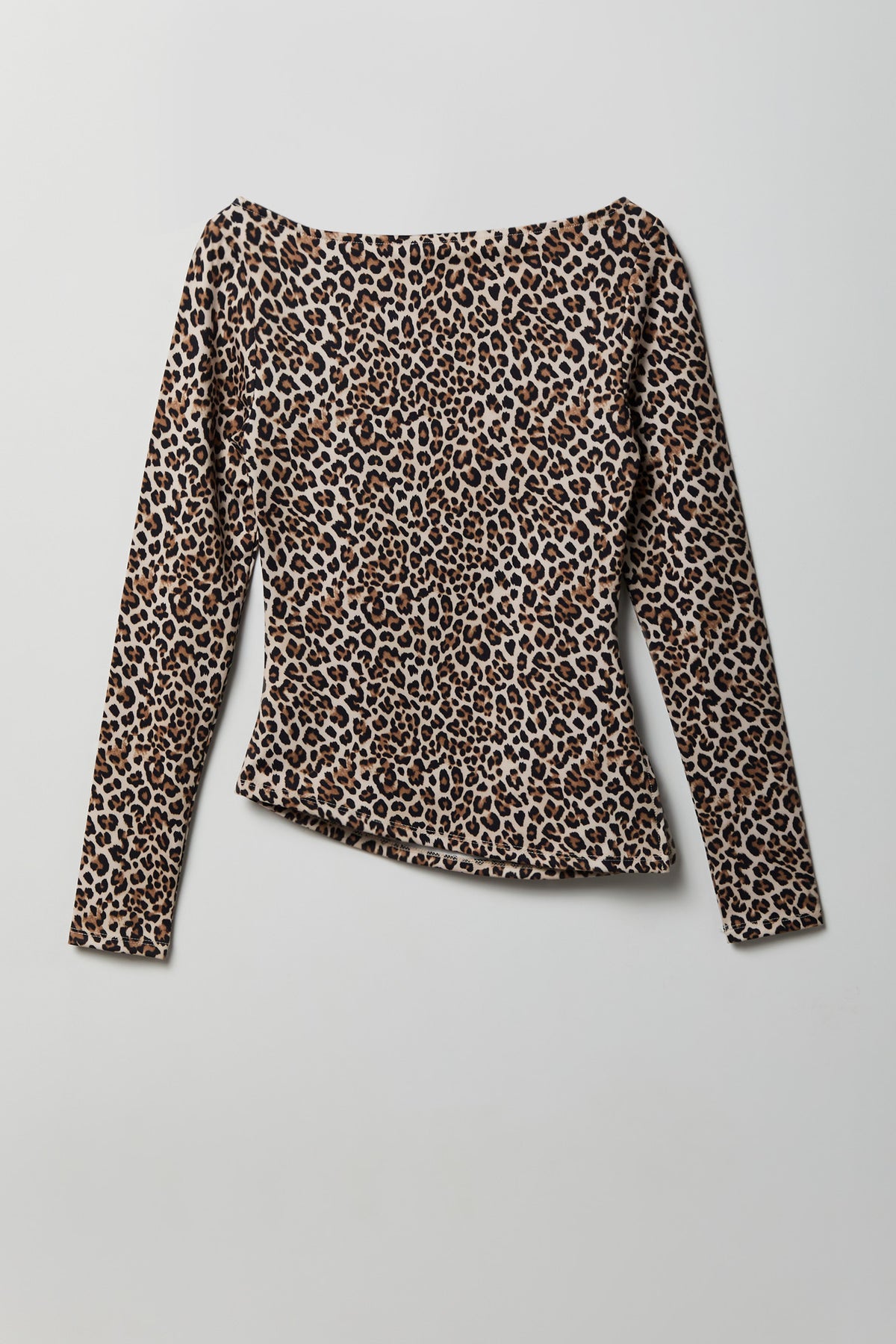 Luxe Heavy Contour Asymmetrical Long Sleeve Top - Leopard