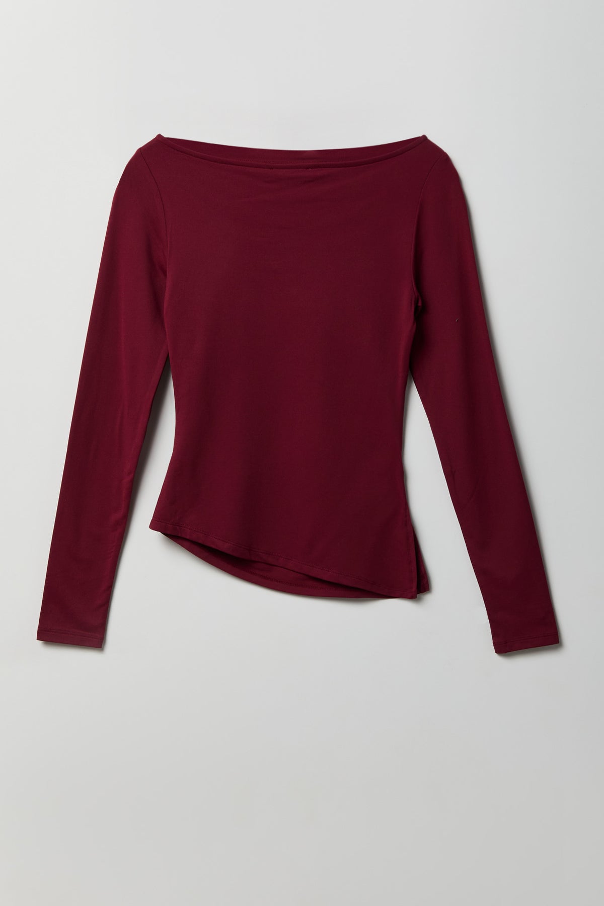 Luxe Heavy Contour Asymmetrical Long Sleeve Top - Burgundy