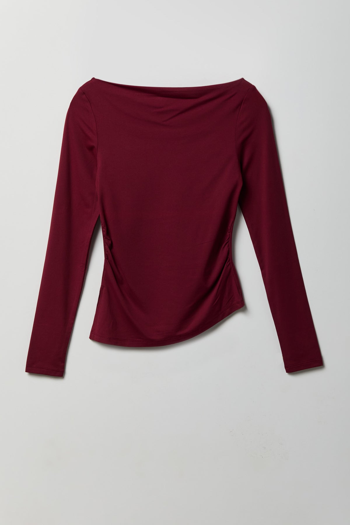Alt View 2. Luxe Heavy Contour Asymmetrical Long Sleeve Top - Burgundy