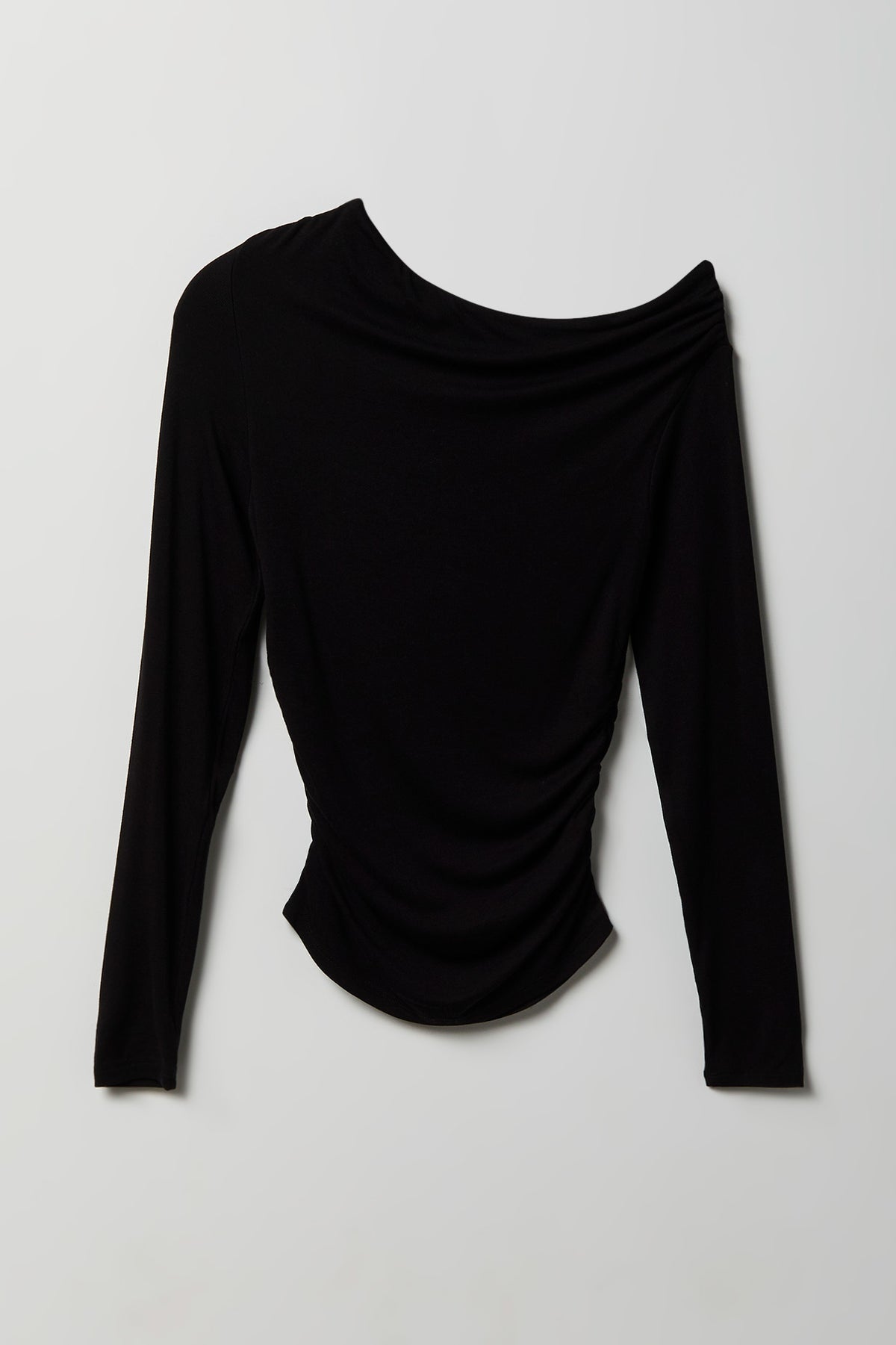 Ruched Off Shoulder Long Sleeve Top - Black