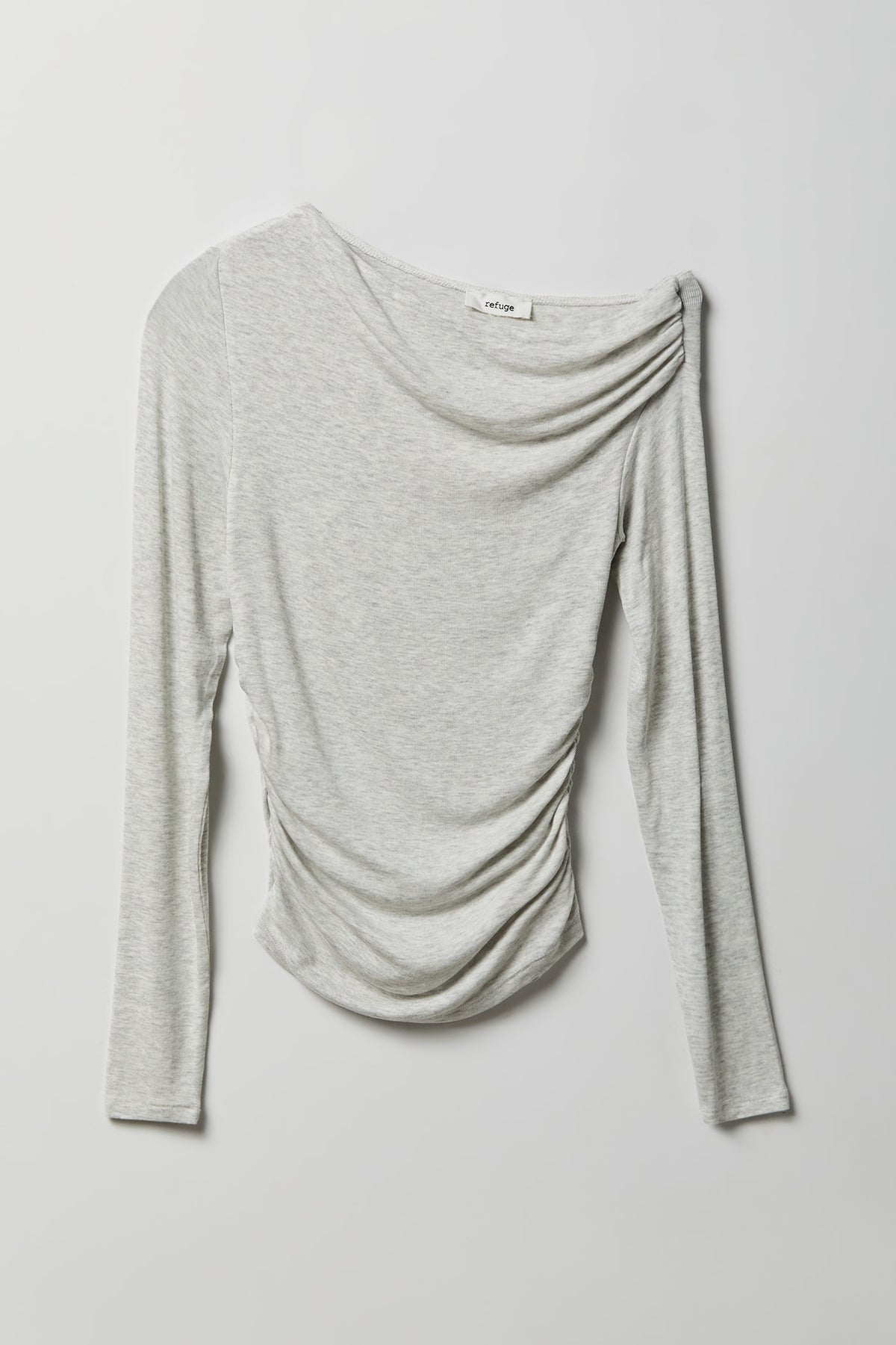 Ruched Off Shoulder Long Sleeve Top - Heather Grey