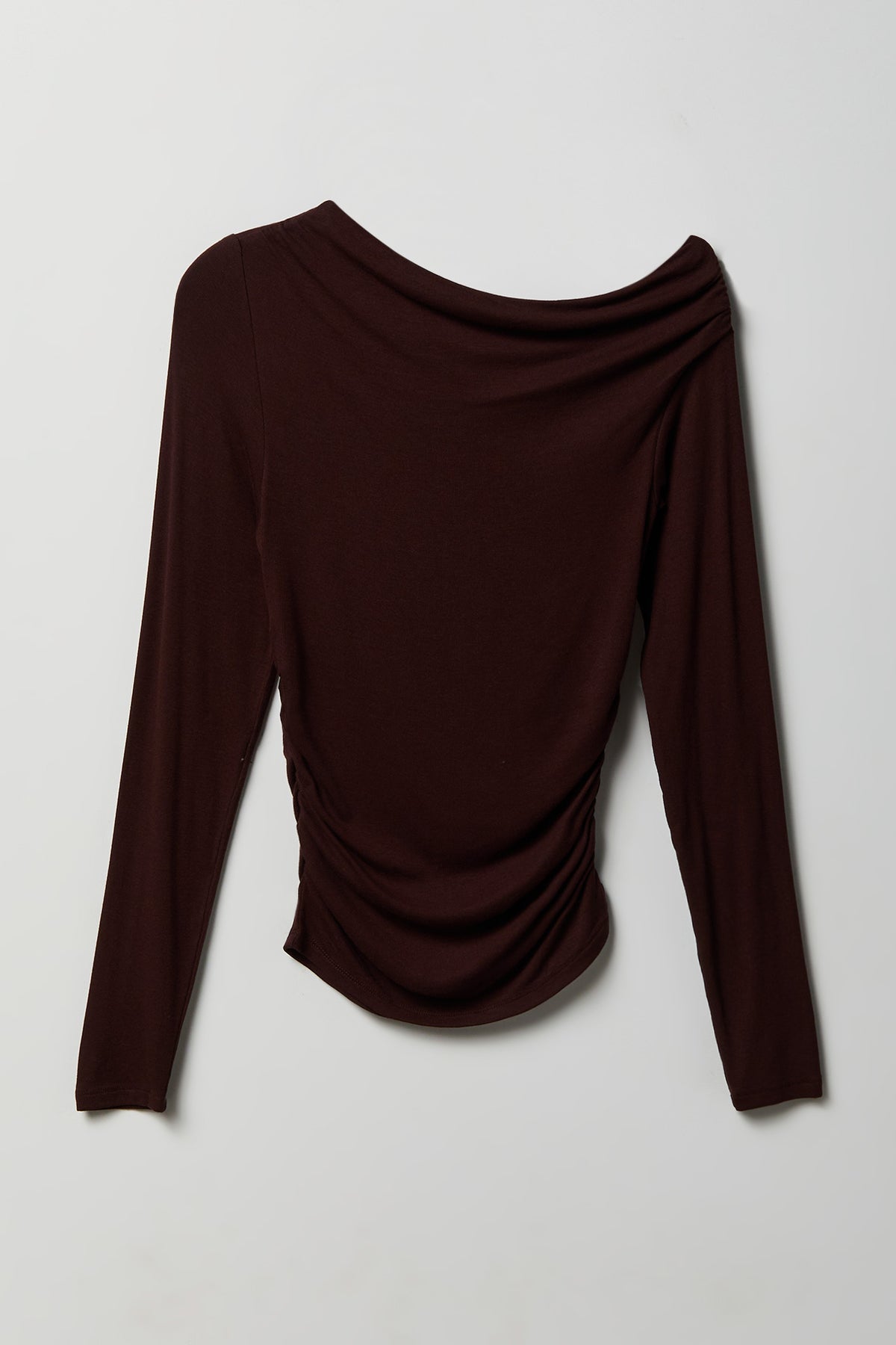 Ruched Off Shoulder Long Sleeve Top - Brown