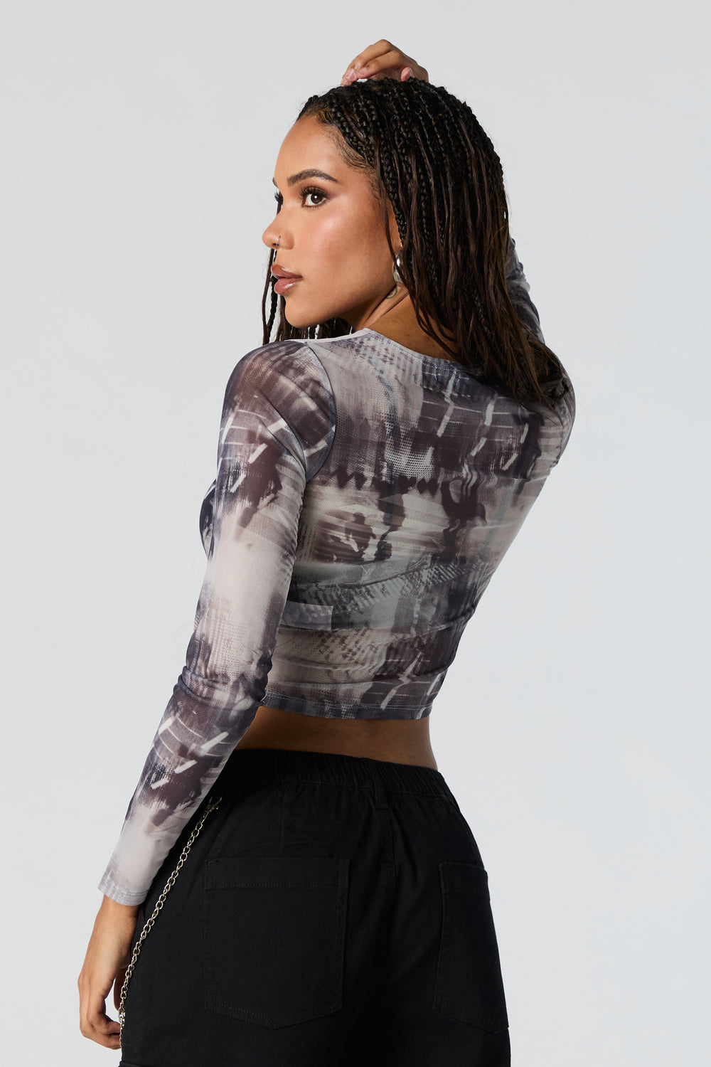 Abstract Print Mesh Long Sleeve Crop Top Abstract Print Mesh Long Sleeve Crop Top 2