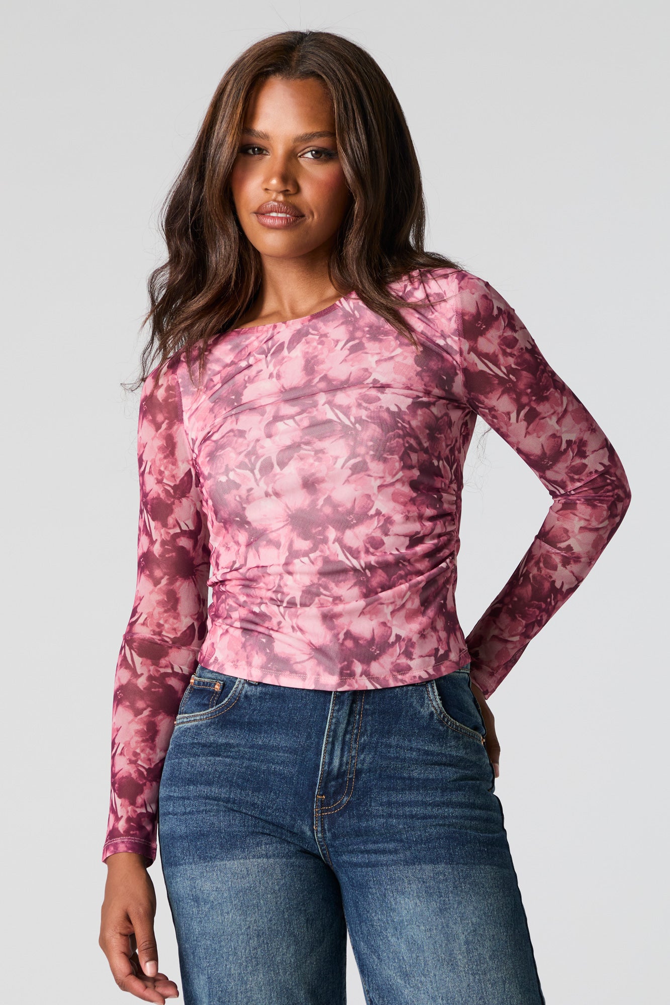 Floral Mesh Long Sleeve Top Charlotte Russe