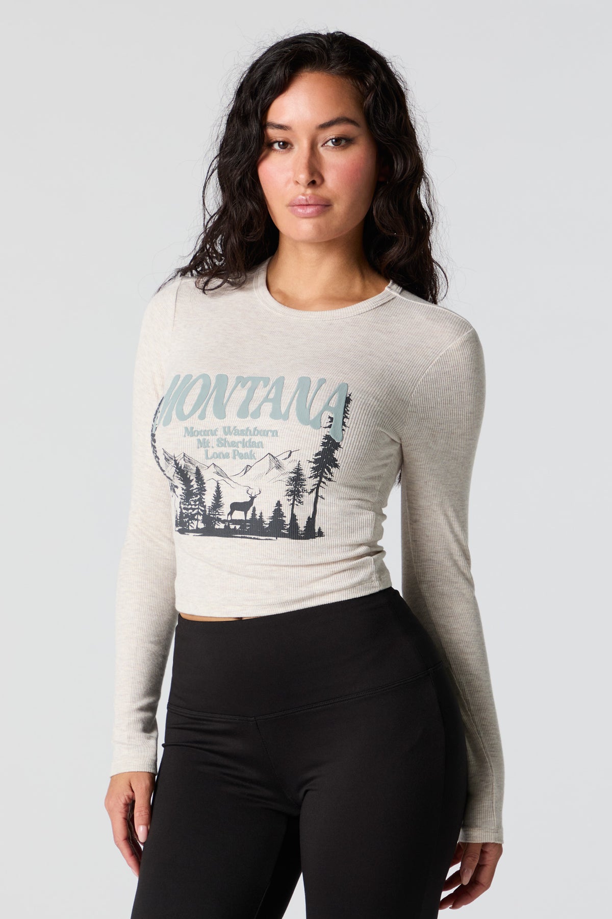 Destination Graphic Ribbed Long Sleeve Top