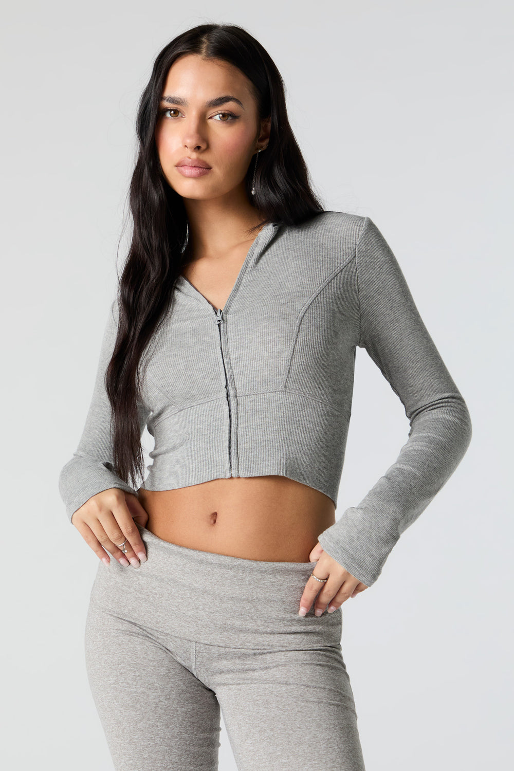 Ribbed Zip-Up Cropped Hoodie Ribbed Zip-Up Cropped Hoodie 8