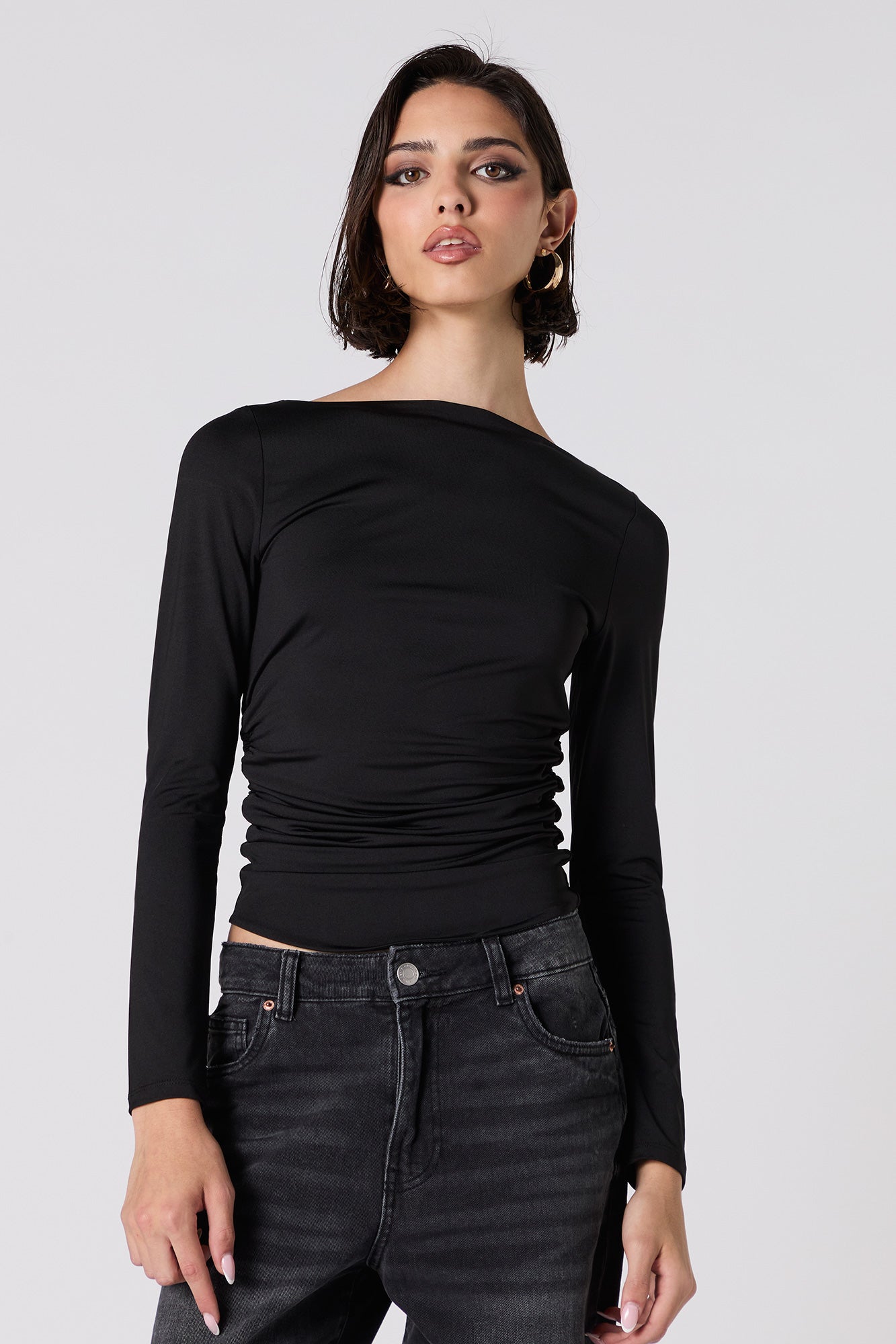 Contour Boat Neck Ruched Long Sleeve Top