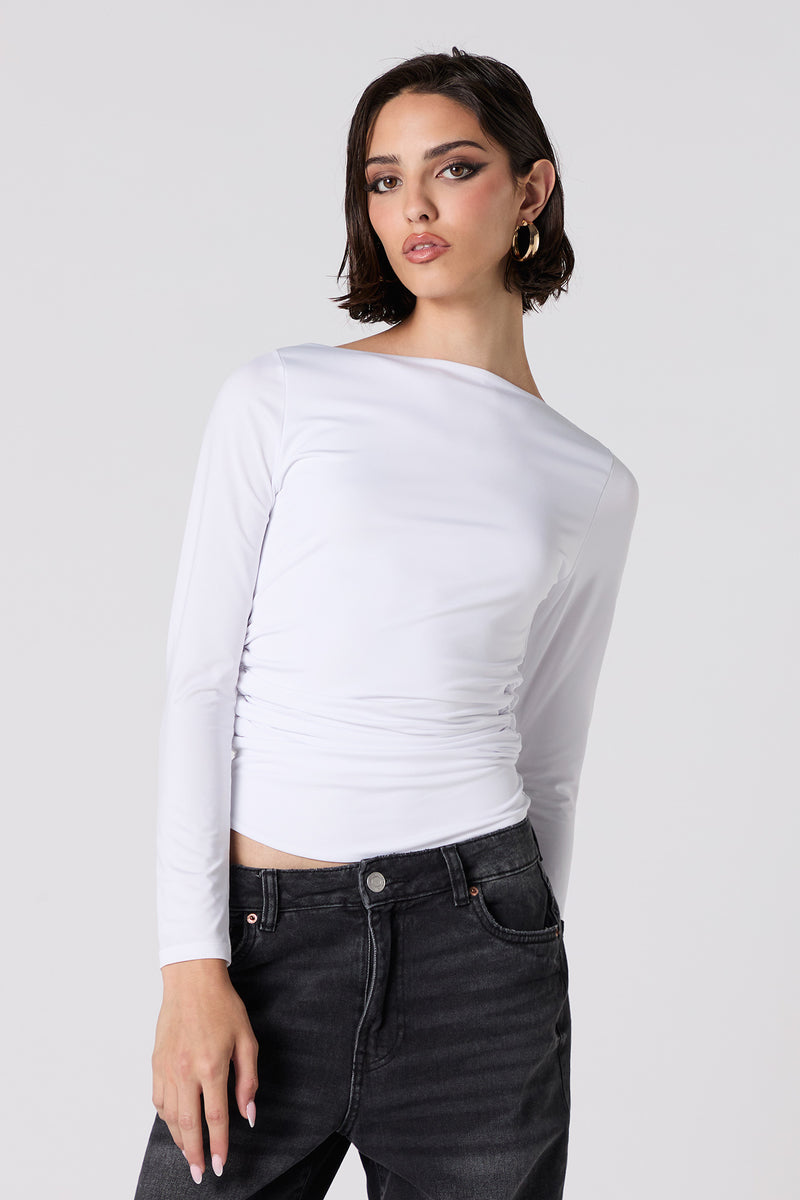 Contour Boat Neck Ruched Long Sleeve Top