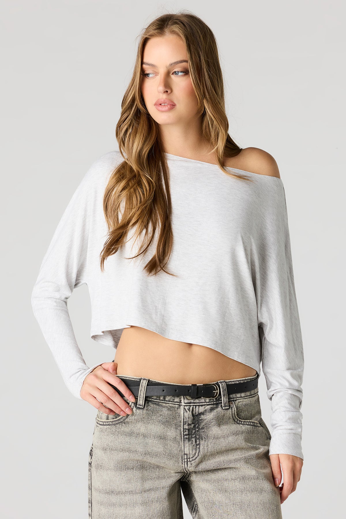 Dolman Long Sleeve Top - Heather Grey